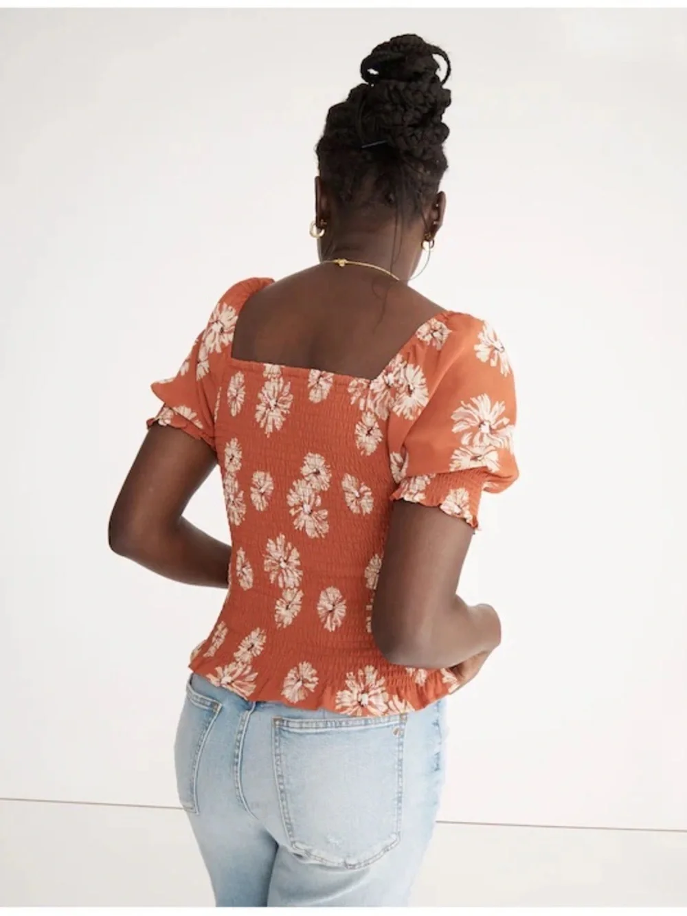 Madewell Re)sourced Georgette Lucie Puff-Sleeve Smocked Bodice Top Medium